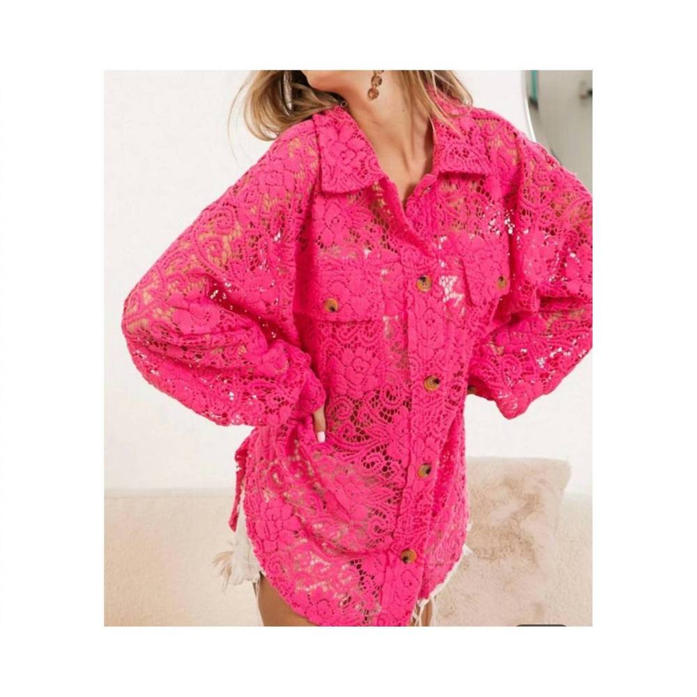 NEW ADORA lace shacket shirt in neon pink - Picture 2 of 3